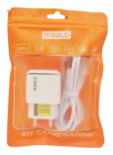 Carregador V8 Rapido 3.1 Celular Cabo Micro Usb Agold Fone Branco